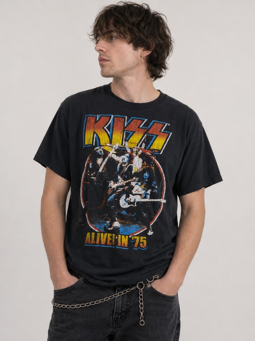 KISS Alive In ’75 Band T Shirt Large Black Graphic Rock Tour Tee 2024